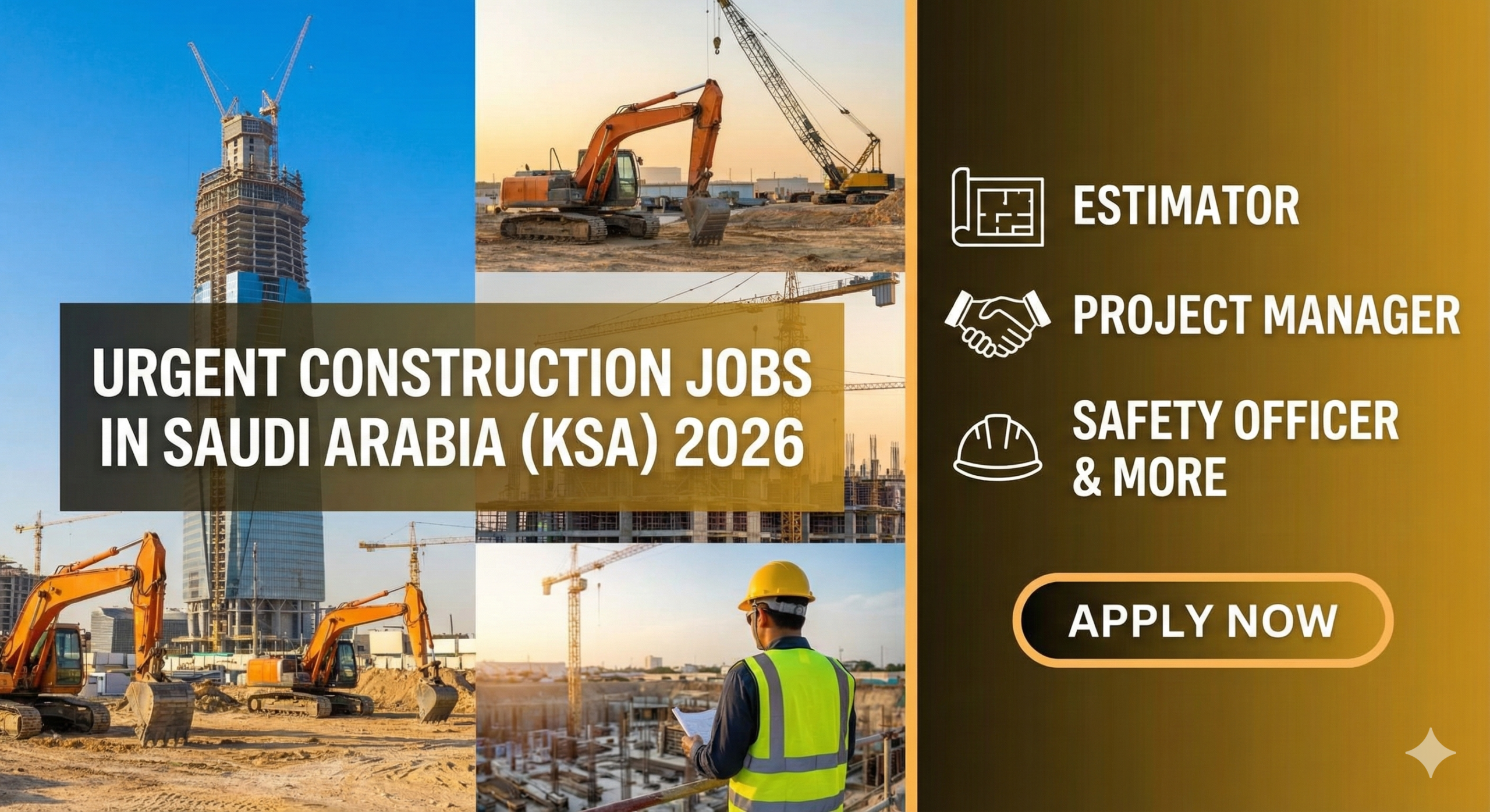 Urgent Construction Jobs in Saudi Arabia (KSA) 2026 – Estimator, Project Manager, Safety Officer & More