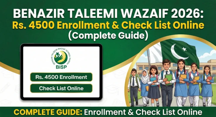 A happy Pakistani student holding her books, representing the Benazir Taleemi Wazaif Rs. 4500 stipend 2026.