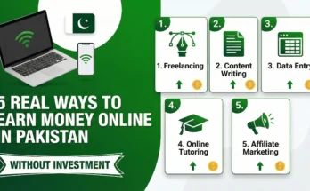 Pakistani student earning money online using a laptop and mobile without investment