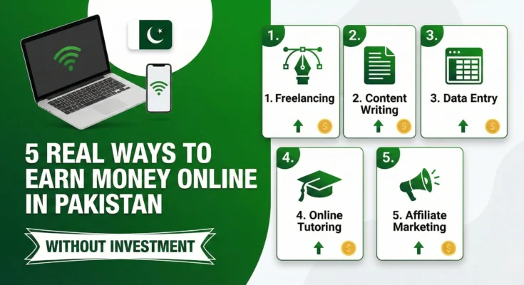 Pakistani student earning money online using a laptop and mobile without investment